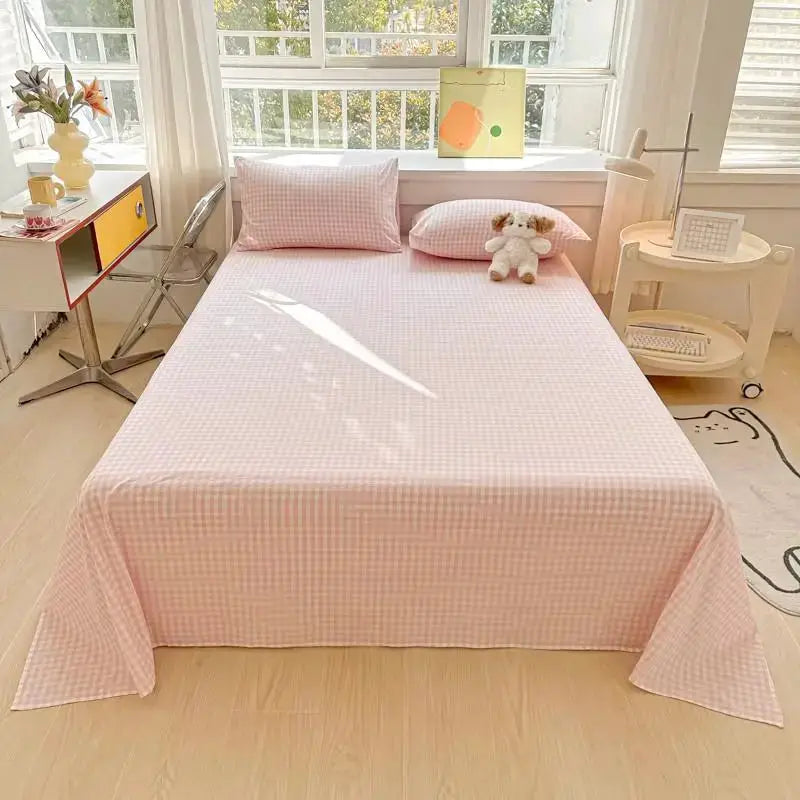 100%Organic Washed Cotton Bed Sheet 3Pcs Basic Percale Weave Soft Breathable Eco-Friendly Kids Adults Flat sheet Pillowcases from PriceLows™