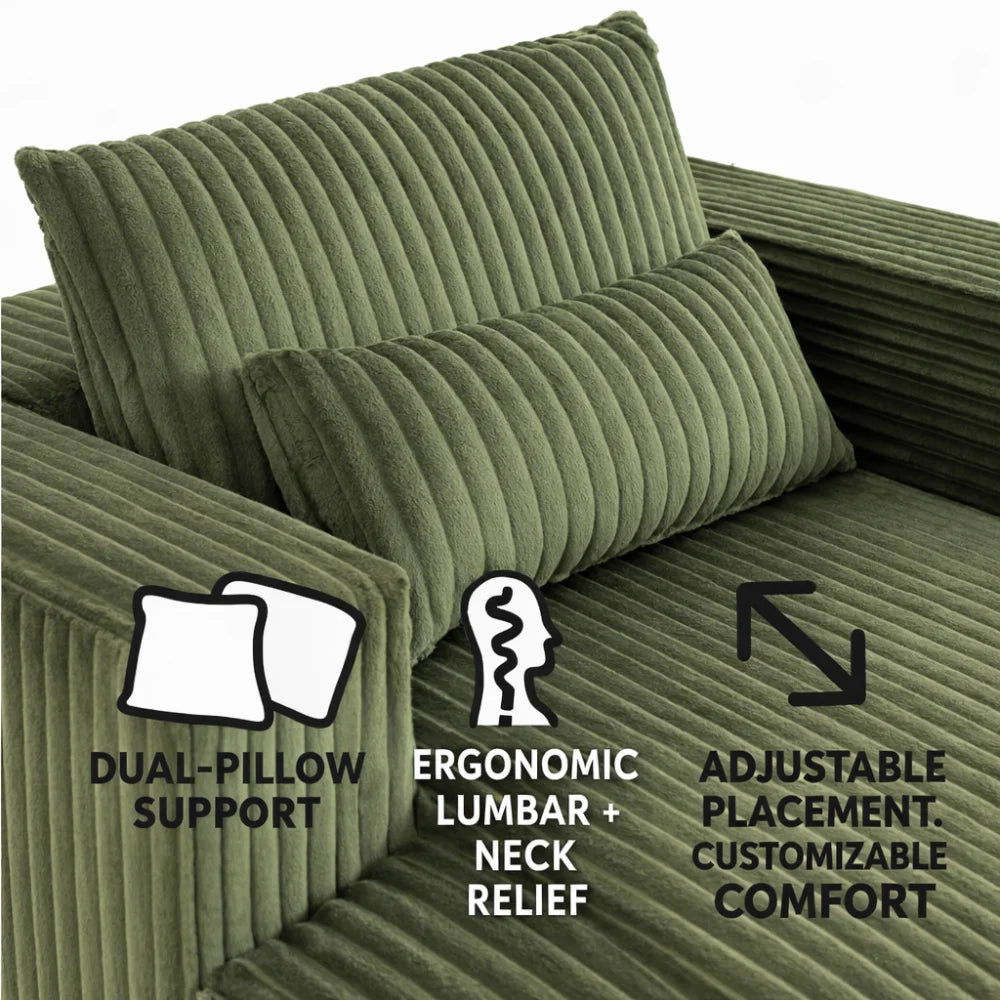 Sofa Bed | 62.6 x 48.23 in | Corduroy Fabric With 2 Lumbar Pillows | Green