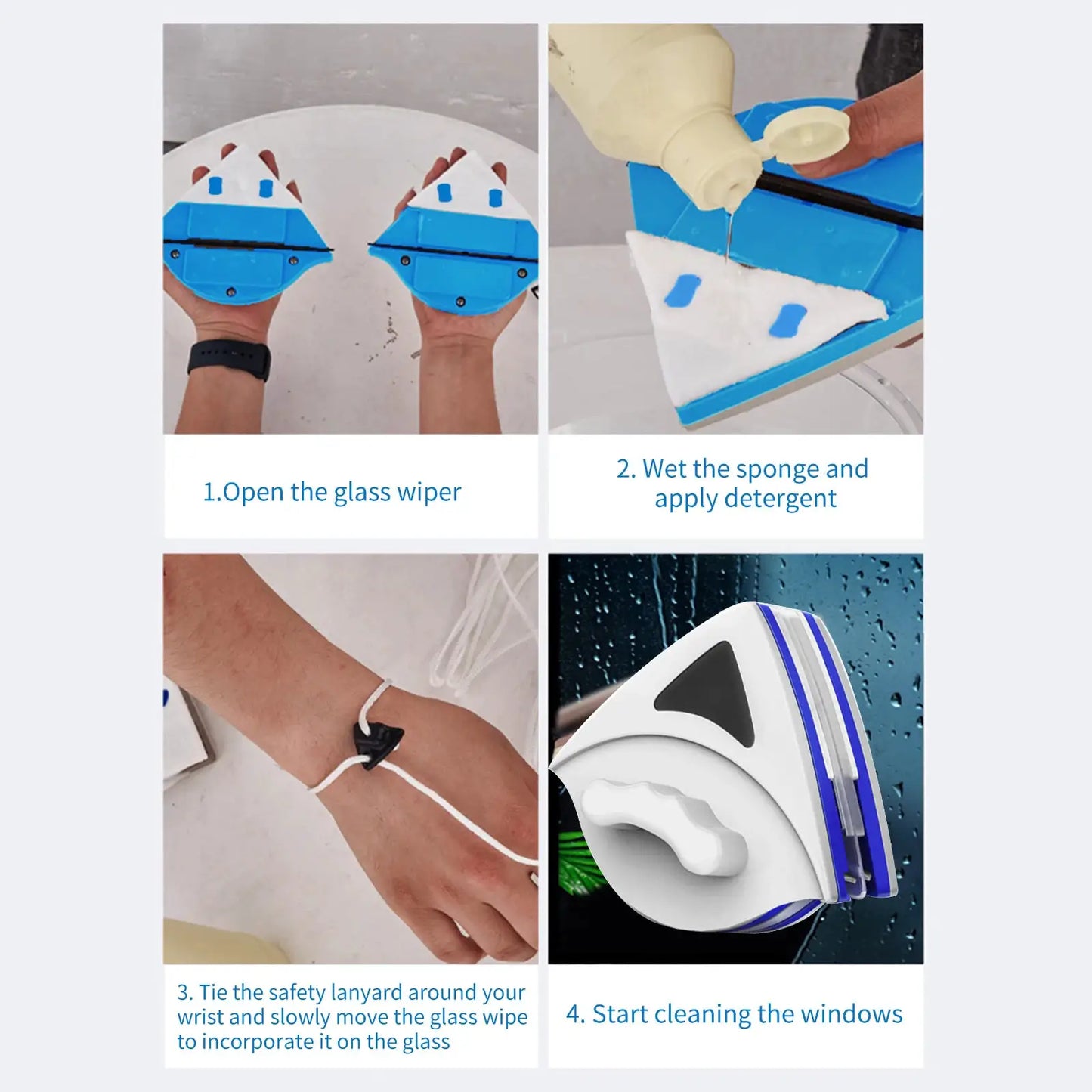 Magnetic Window Cleaner | Automatic Water Discharge | Double Layer Wiper