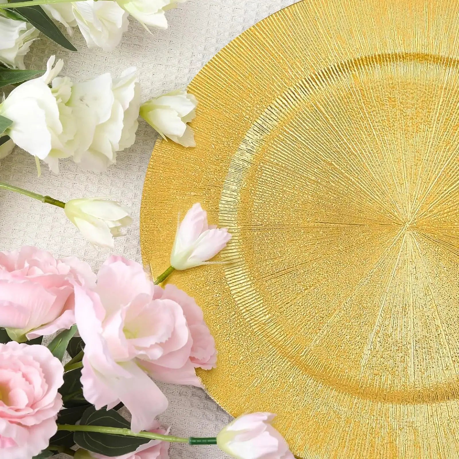 13 Inch Gold Chargers Plates, 100 Pieces Golden Charger Plate, Party Plate, Dinner Plate, Decorative Charger Plates, Tableware Dish for Wedding, Events, Holidays, Parties from PriceLows™