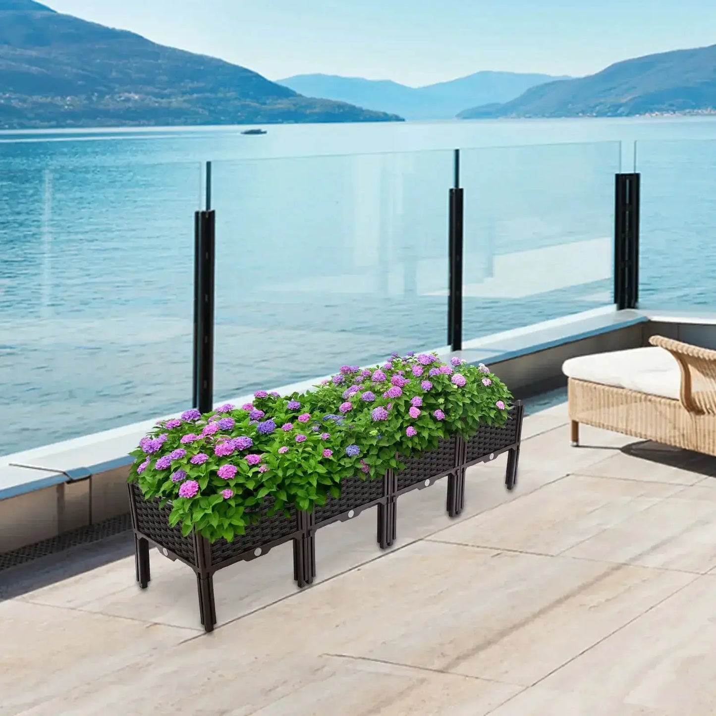 4-Piece Set Elevated Garden Boxes,Raised Planting Beds for Flowers/Herbs,Durable PP Rectangular Planters for Patio/Balcony/Yard from PriceLows™