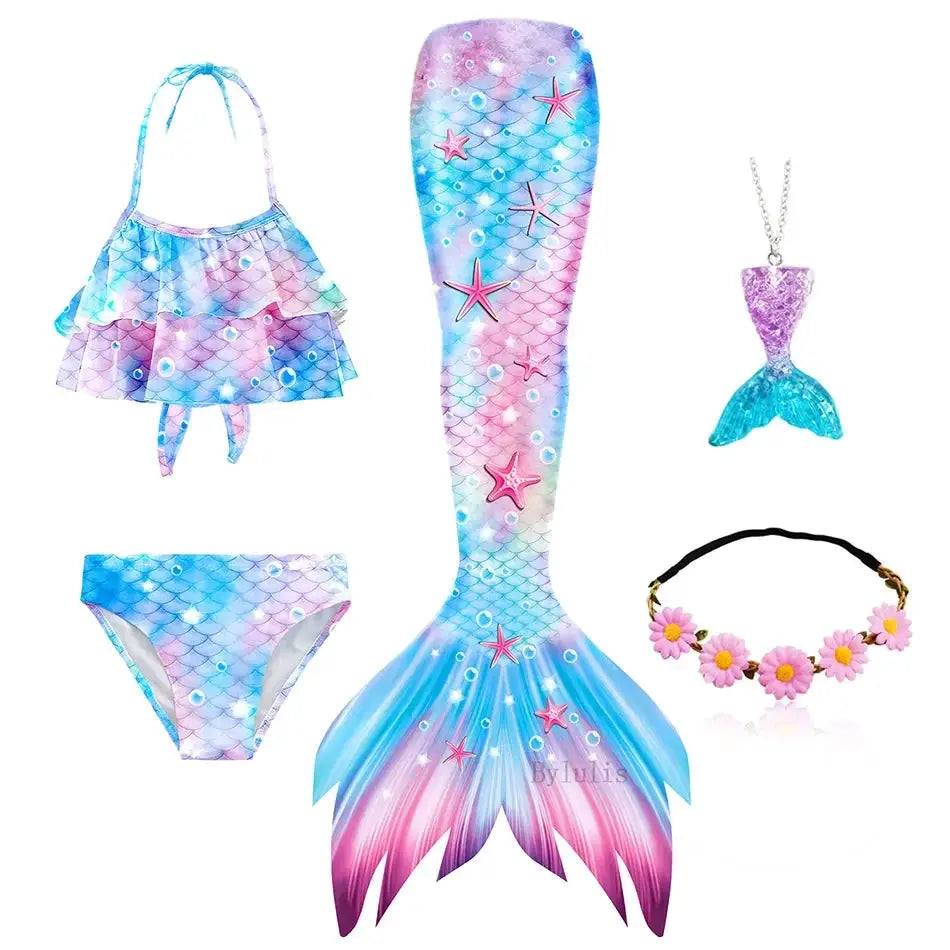 New The Little Mermaid Tails Ariel Memaid Swimsuit Bikini Bathing Suit Halloween Costume Girls Can Add Monofin for Pool Swim from PriceLows™