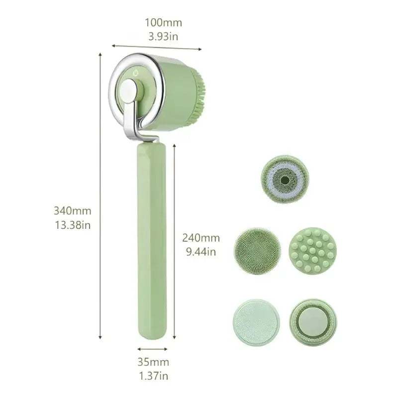 Electric Bath Back Scrubber | Long Handle | IPX7 Waterproof | 5 Brush Heads