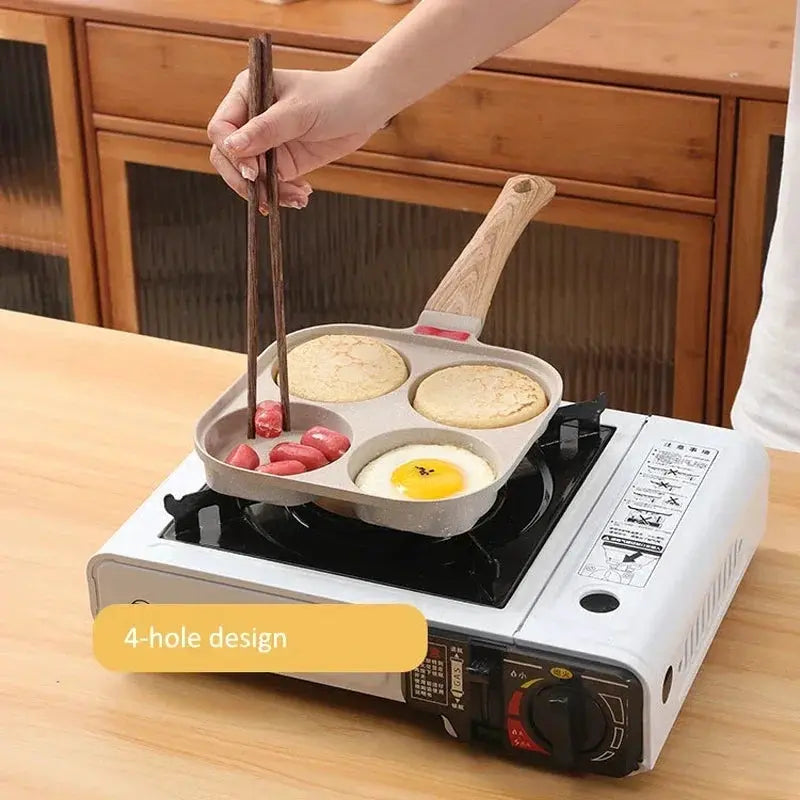 Non-stick Frying Pan | With Lid | Induction Compatible | 4-Hole Omelet Pan