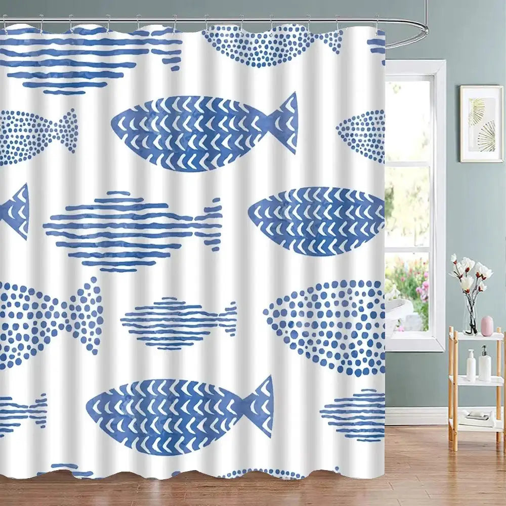 Colorful Cartoons Fish Shark Shower Curtains Ocean Life Children's Bathroom Home Decor Cloth Curtain Set Waterproof Bath Screens from PriceLows™