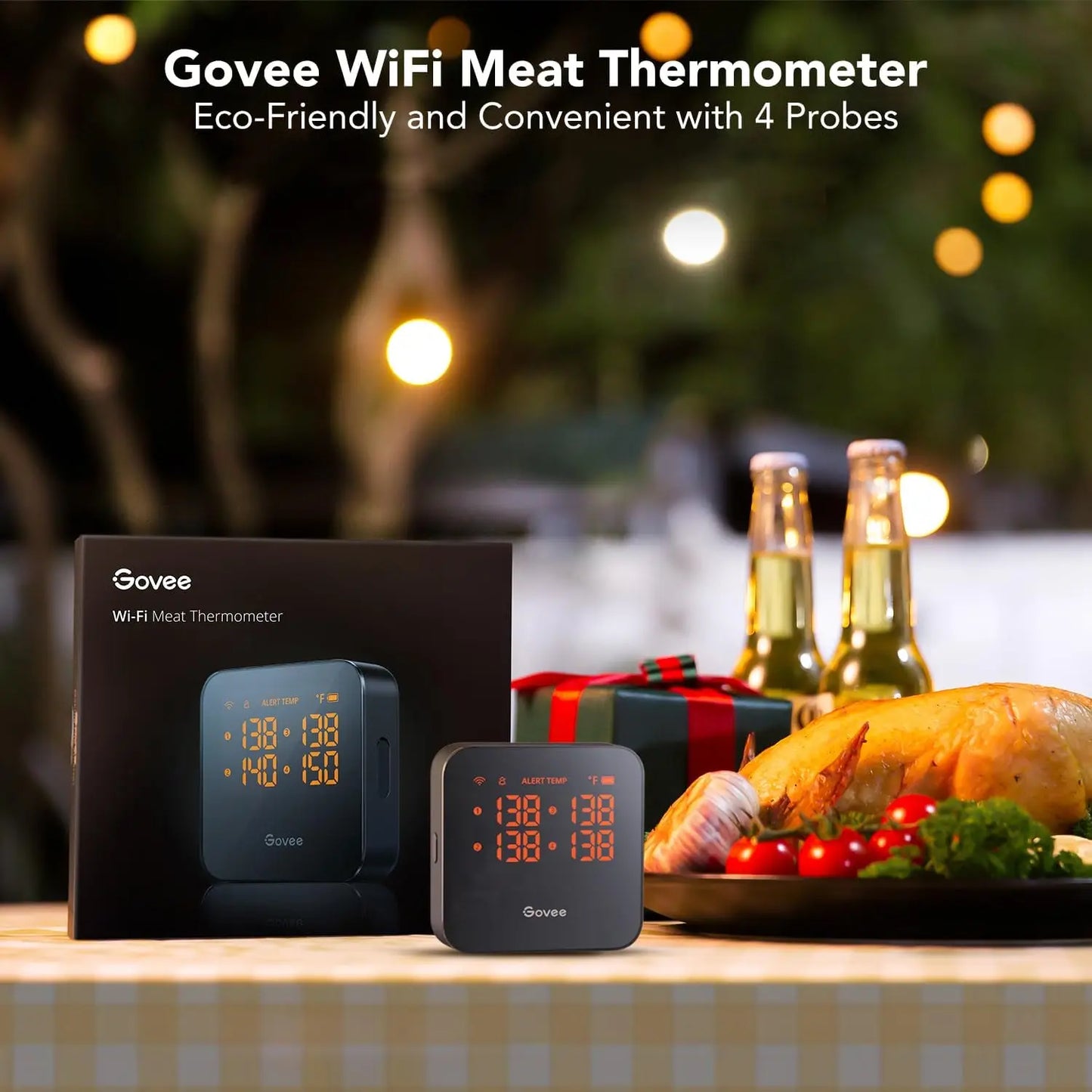 Smart WiFi Meat Thermometer | 4 Probes | WiFi Bluetooth | App Alerts