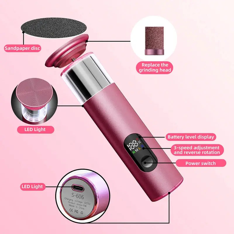 New Electric Foot File Callus Remover 2 in 1 Rechargeable Foot File & Nail Pedicure Tool, gift 60PCS Replaceable Sandpaper Discs from PriceLows™