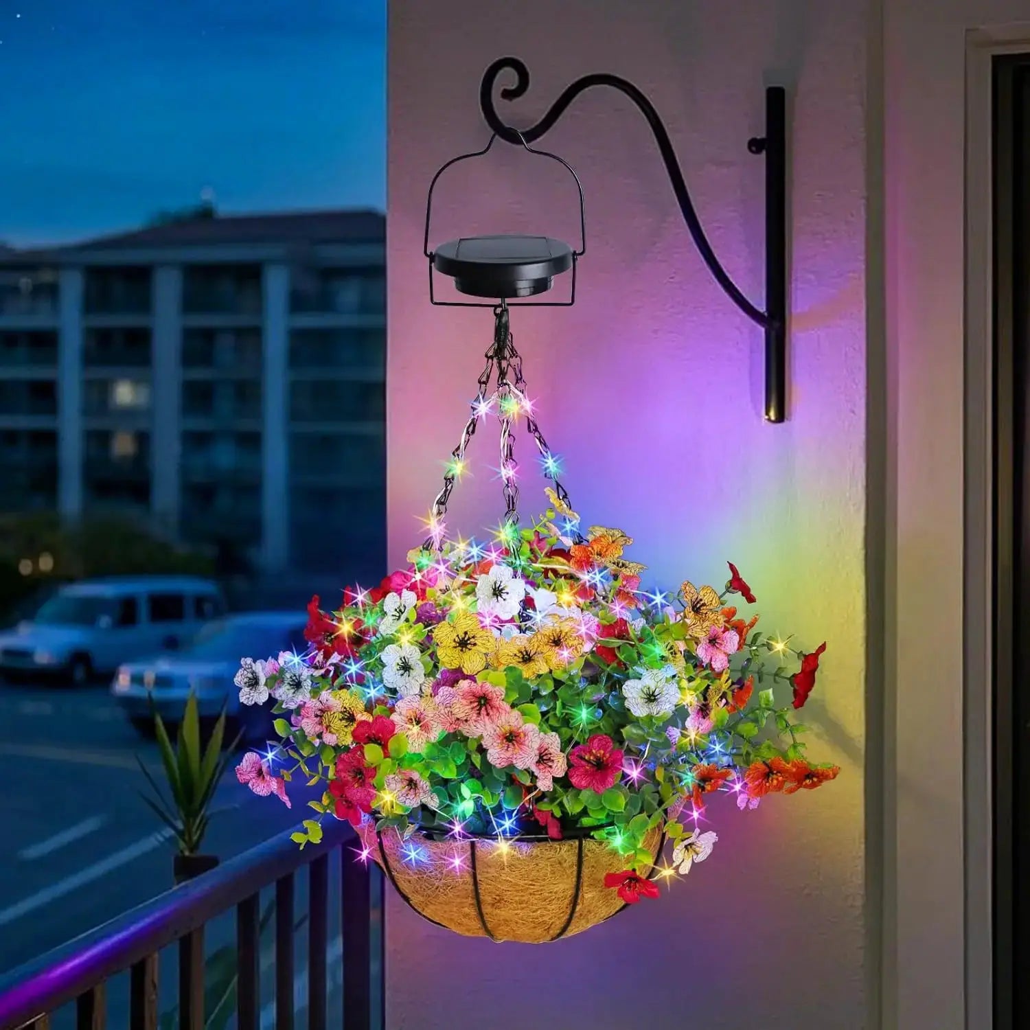 Solar-Powered Hanging Flower Basket Lights Outdoor Porch Lawn Christmas Garden Decor DIY Copper Wire RGB Lights with Solar Panel from PriceLows™