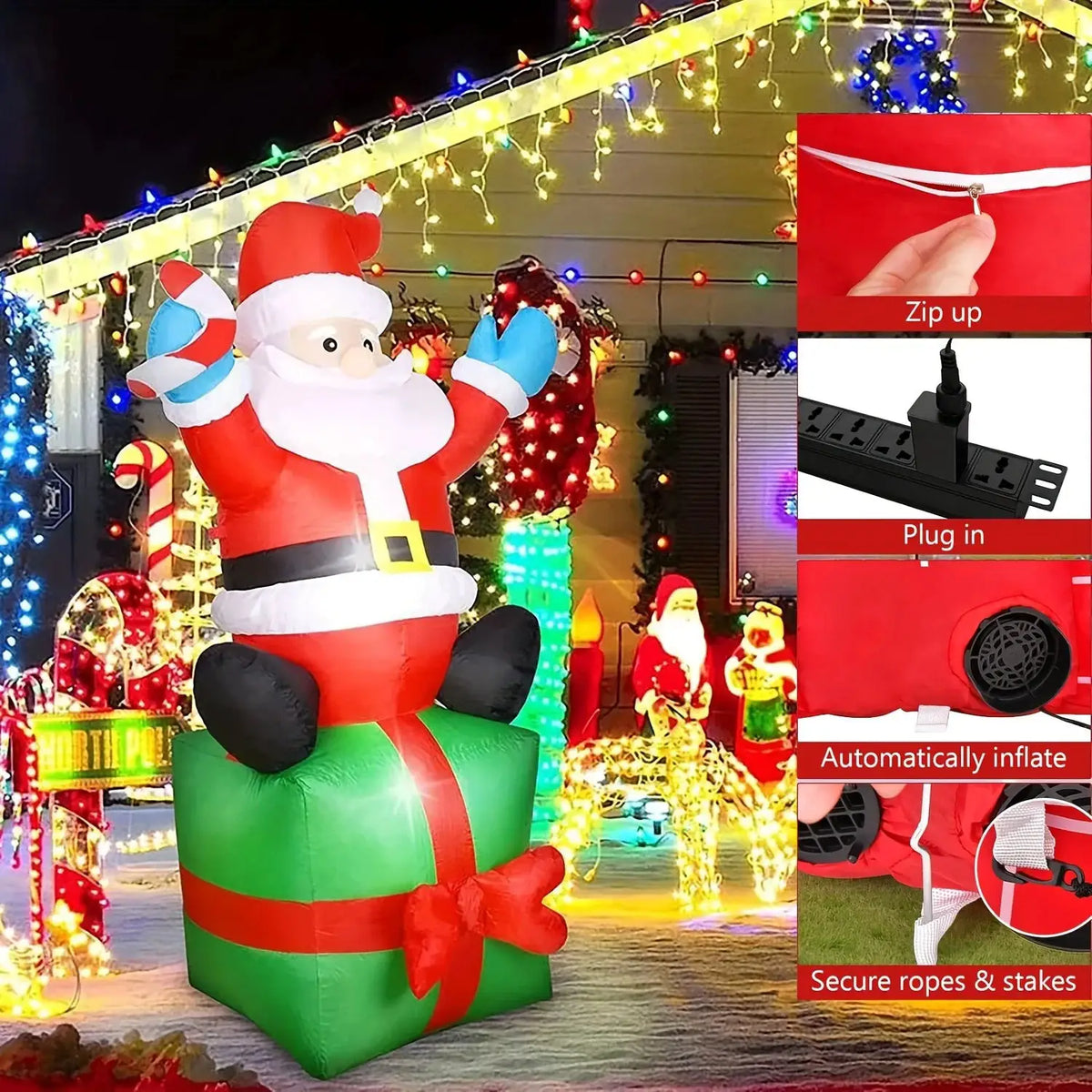 Christmas Inflatable Santa | 6.1 Ft Led Light | Ground Stakes | Garden