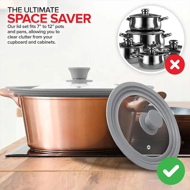 Pot Lid | Heat Resistant Silicone Rim | Tempered Glass | Fits 24/26/28 cm