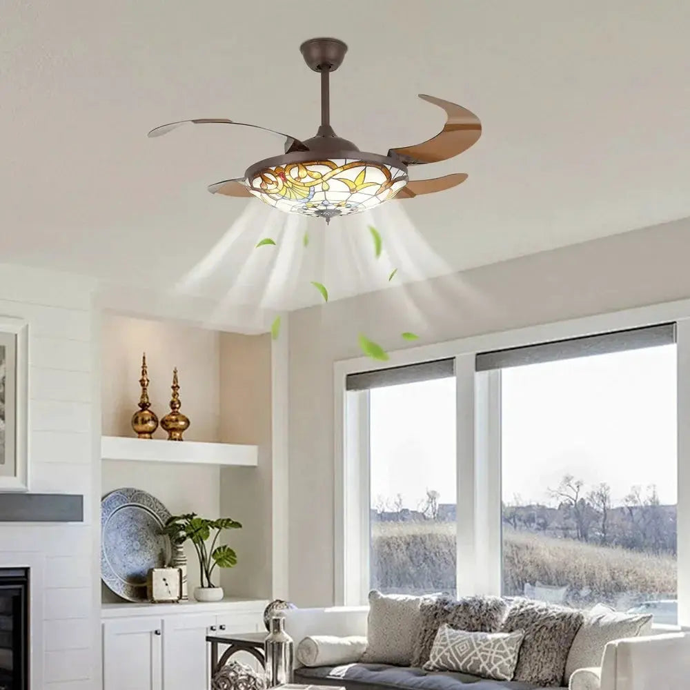 42 in Tiffany Style Ceiling Fan W/ Light, Remote Control, 3 Color Changing LED & 3 Speed Setting, Modern Fan for Living Room Use from PriceLows™