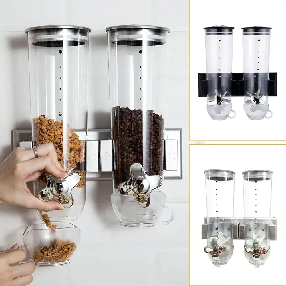 Dual Control Food Dispensers Wall Mount Double Dry Cereal Dispenser for Cereal Nuts Coffee Beans Mix Convenient Storage from PriceLows™