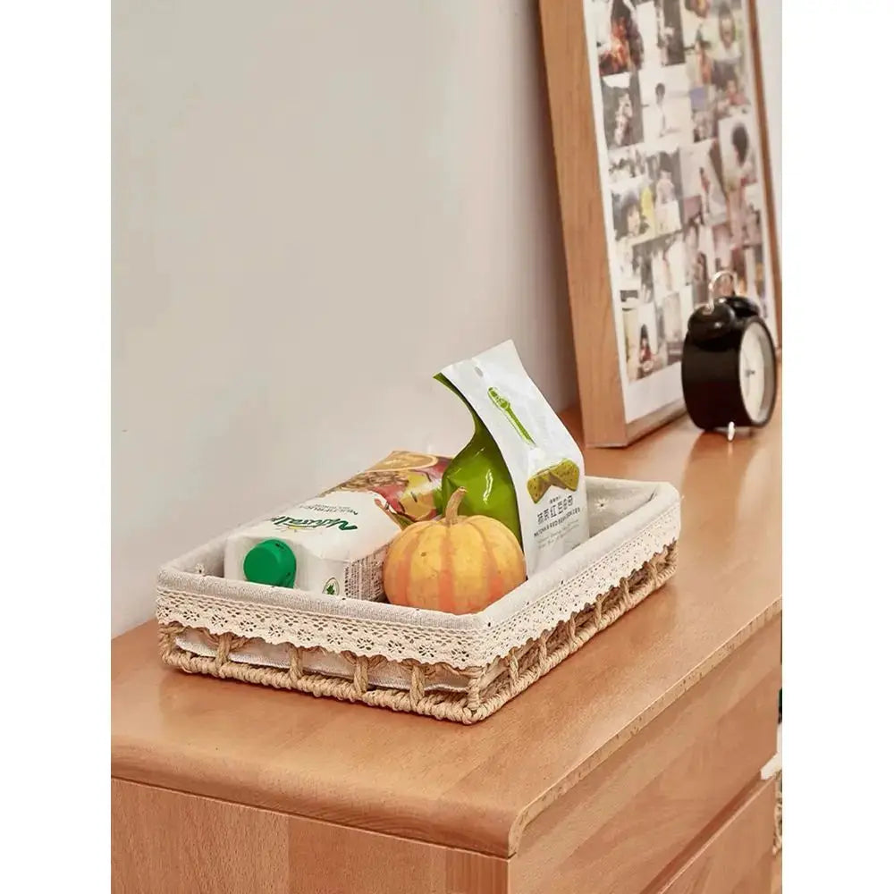 Desktop Storage Box Cosmetics Key Snacks Coffee Table Sundries Rattan Weaving Basket With Lid For Living Room Foyer Home Use, B from PriceLows™