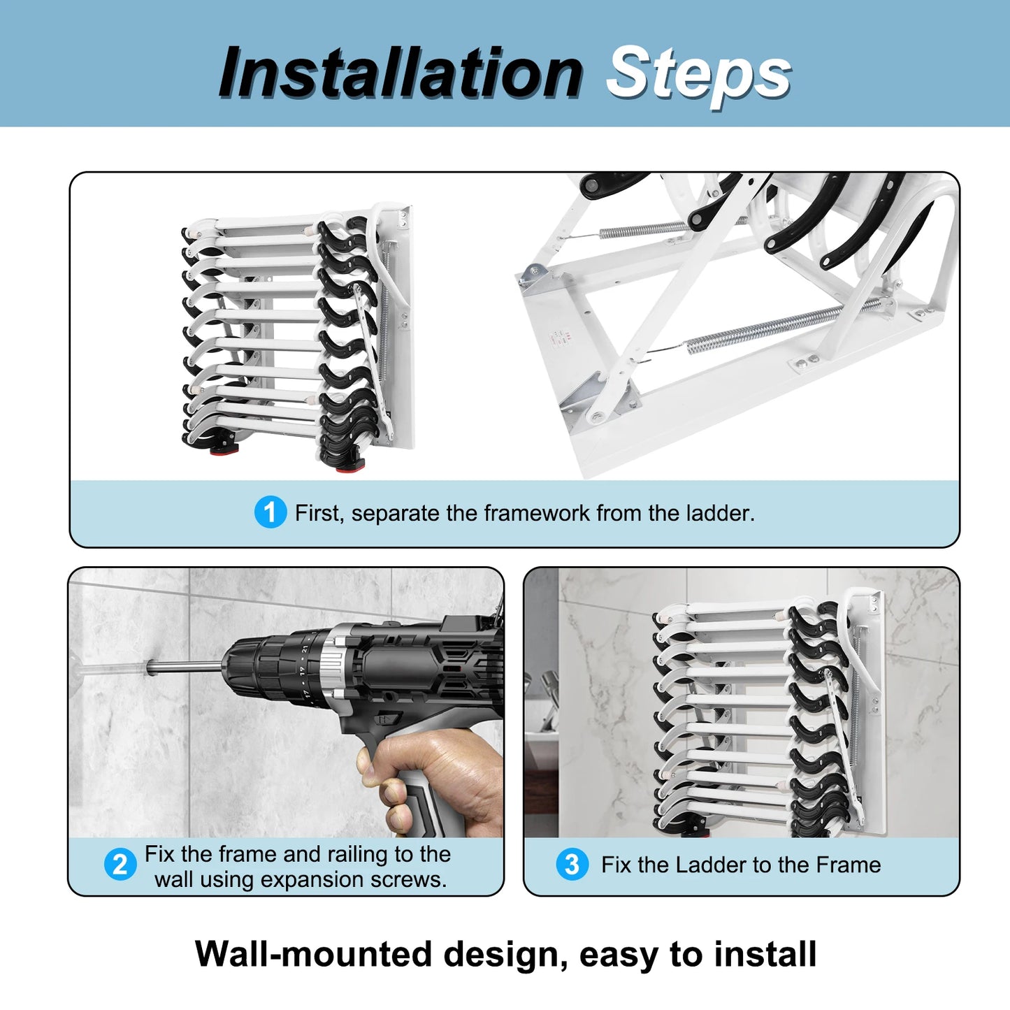 Telescopic Attic Ladder Heavy Duty 600lbs Capacity Collapsible Ladder with Handrails for Home Indoor Outdoor/Storehouse/Basement from PriceLows™