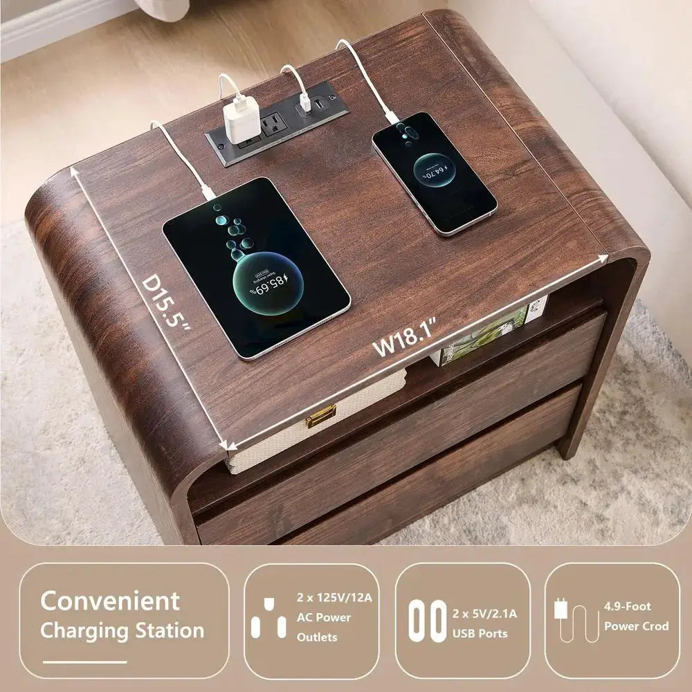 25 Tall Modern Nightstand Set of 2, 23.6 Wide Wood Bedside Table w 2 Storage Drawers, Charging Station,Mid Century End Table fo from PriceLows™