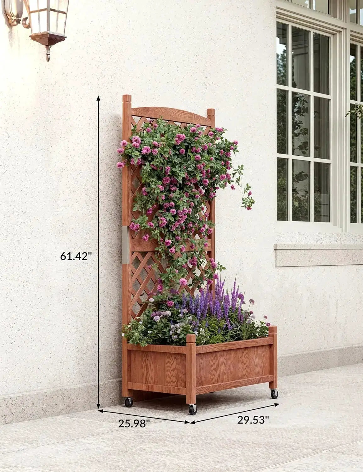 29.5" x 13"x 61.5" Wood Planter Box with Trellis for Plant & Flower, Raised Garden Bed with Wheels, Standing Vertical Ho from PriceLows™