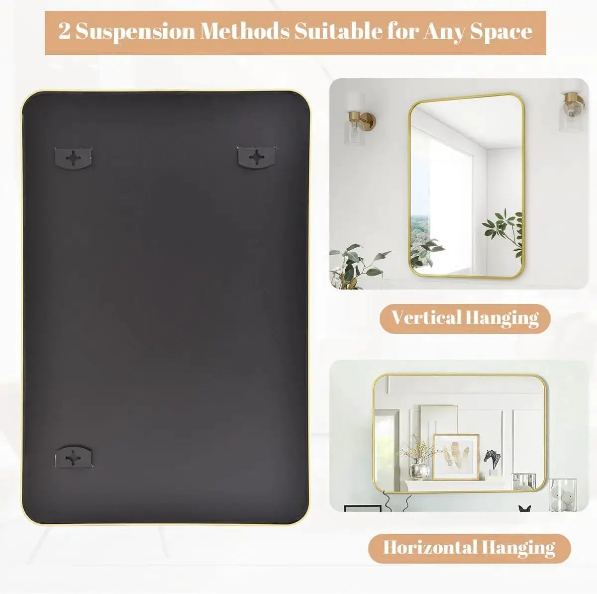 20" x 28" Rectangular Aluminum Alloy Frame Wall Mounted Bathroom Mirror with Rounded Corners from PriceLows™
