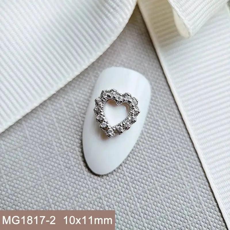 10pcs/lot Luxury Flower Love Heart Zircon Metal Nails Jewelry Material Decorations Nail Art Accessories Charms Parts Supplies from PriceLows™