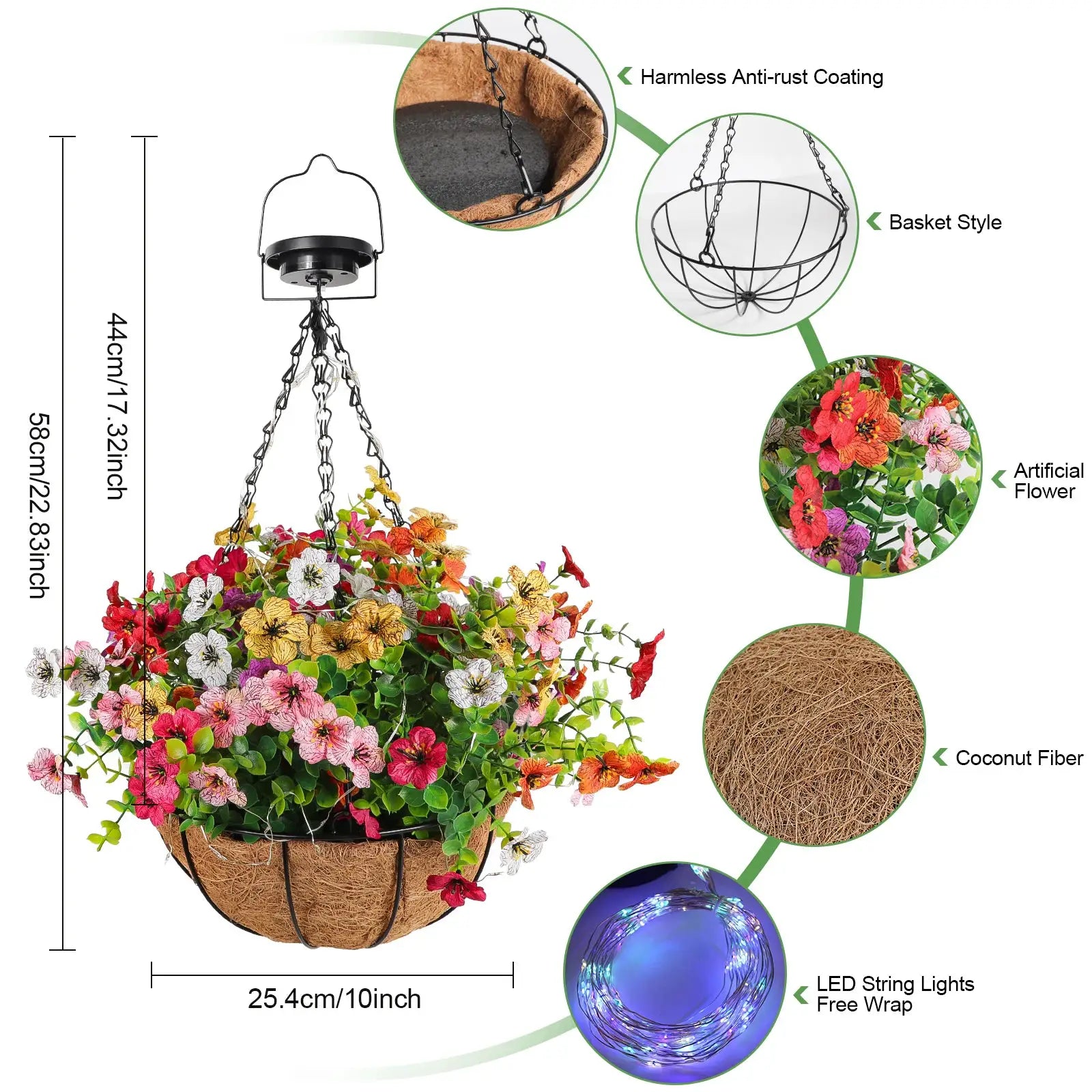 Solar-Powered Hanging Flower Basket Lights Outdoor Porch Lawn Christmas Garden Decor DIY Copper Wire RGB Lights with Solar Panel from PriceLows™