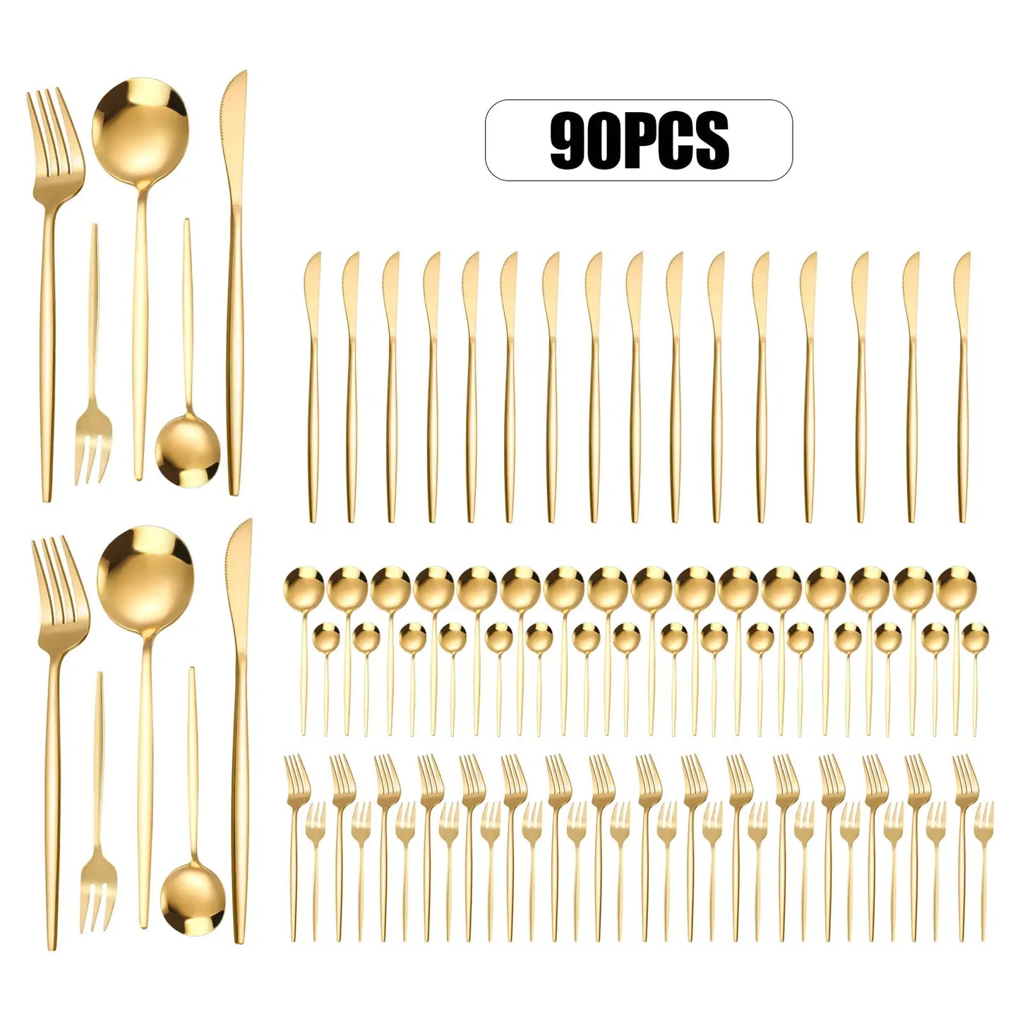90Pcs Gold Stainless Steel Silverware - Heavy Duty Cutlery, 420 Stainless Steel Tableware Set for Wedding, Buffets, Restaurants from PriceLows™