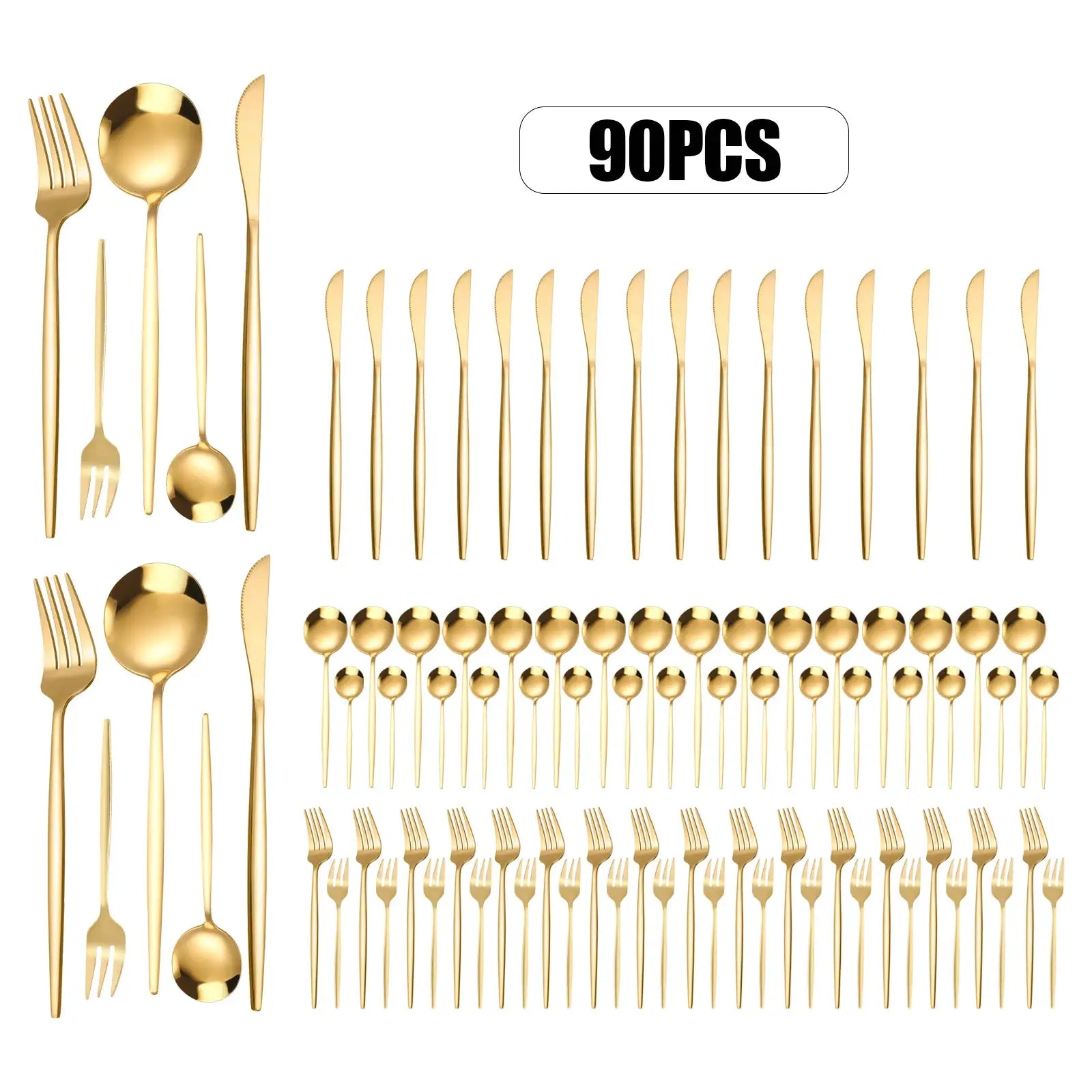 90Pcs Gold Stainless Steel Silverware - Heavy Duty Cutlery, 420 Stainless Steel Tableware Set for Wedding, Buffets, Restaurants from PriceLows™