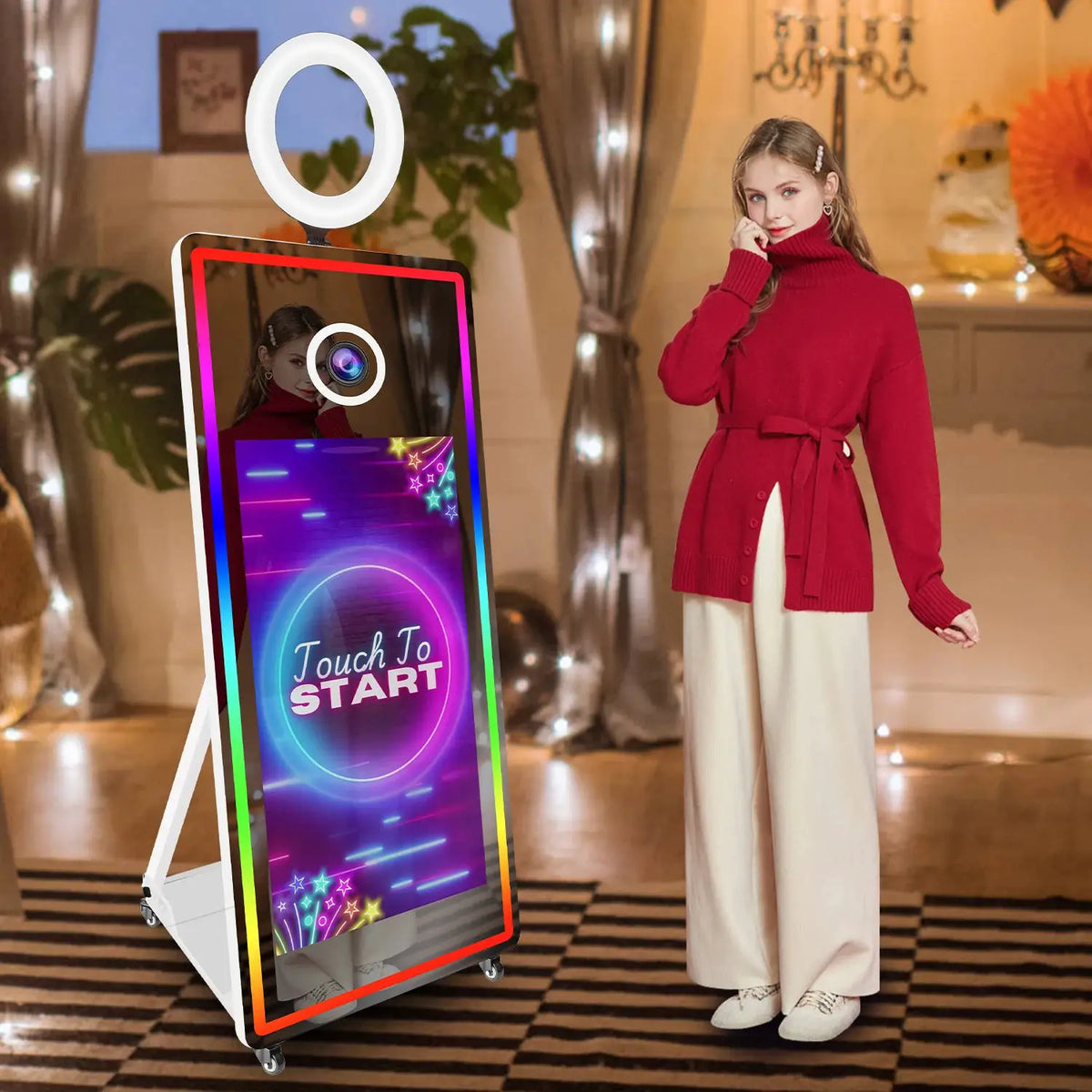 Magic Mirror Photo Booth | 65 Inch Frame | 43 Inch Touchscreen | LED Lighting