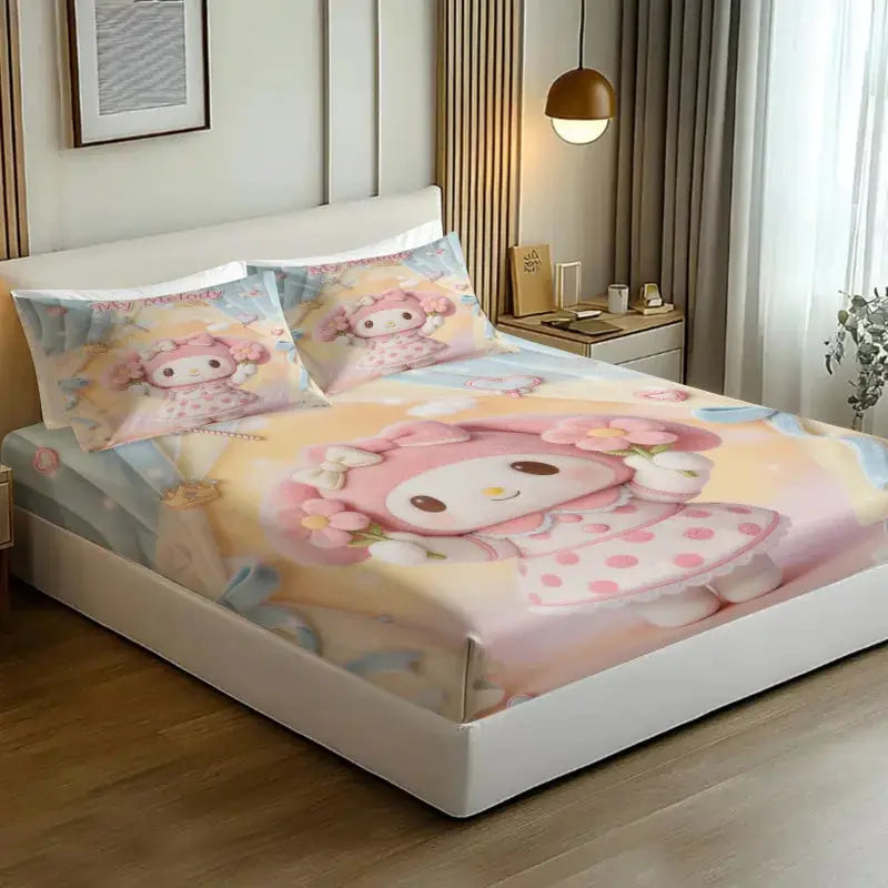 Sanrio My Melody Sanrio Fitted Sheet Set Kawaii Cute Anime Bed Sheet Pillowcases Kids Girls Bedroom Soft Cartoon Mattress Cover from PriceLows™