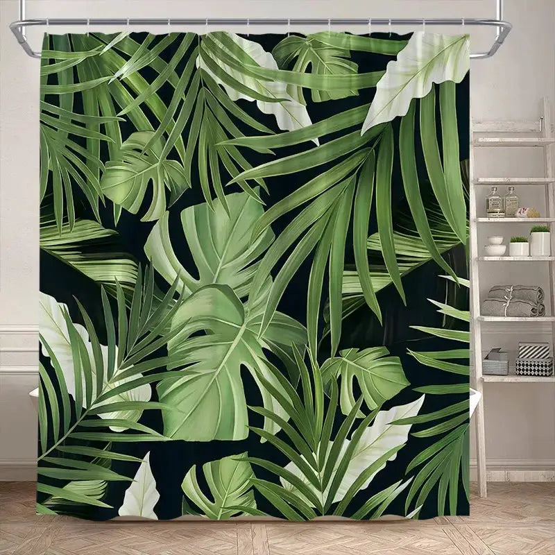 Tropical Leaves Shower Curtain Green Palm Leaf Monstera Plant Bath Curtains Set Polyester Fabric Home Bathroom Decor with Hooks from PriceLows™
