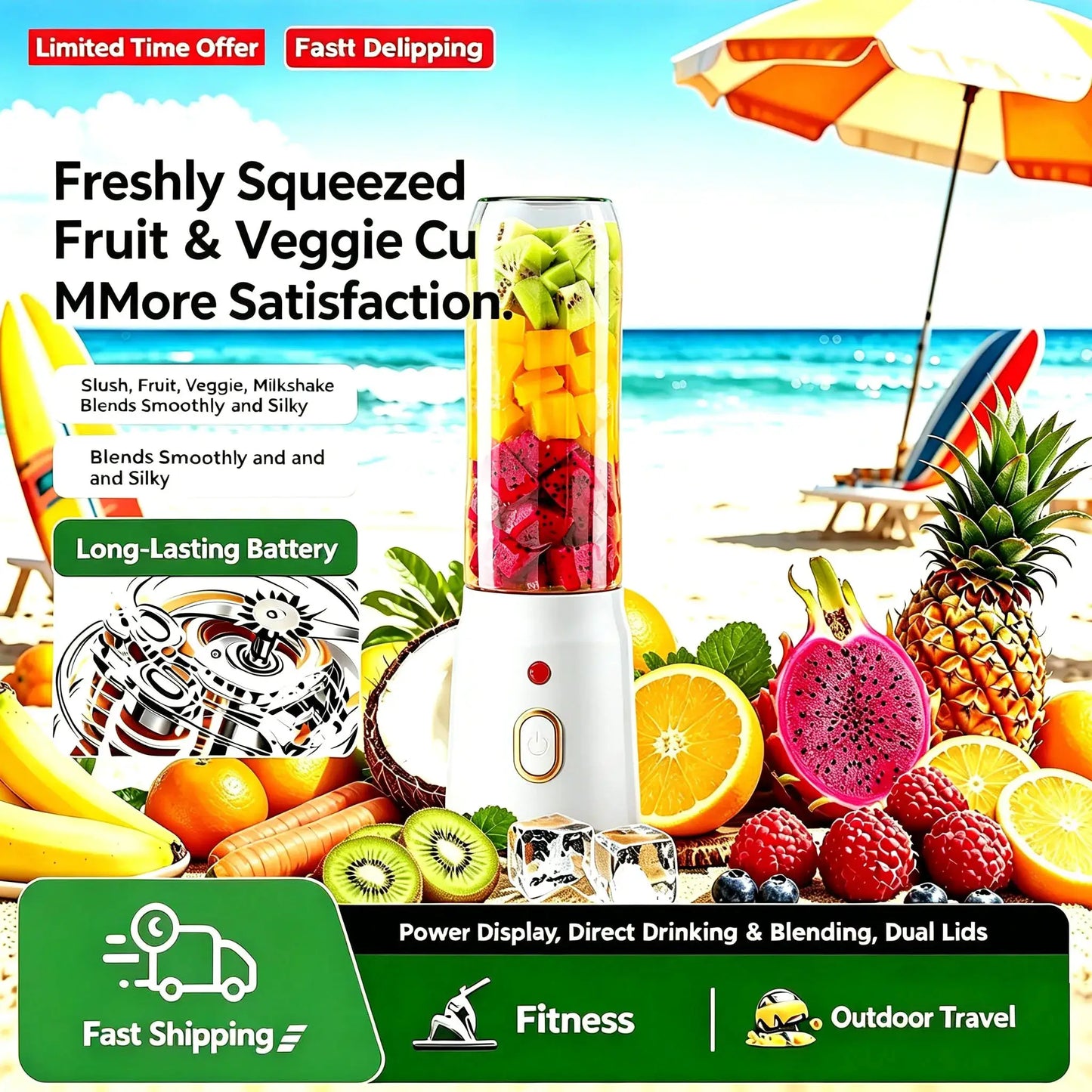 Portable Fruit Juicer Blenders Outdoor Personal Electric Mini Bottle Home USB Charge 10 Blades Double Cup Juicer Machine from PriceLows™
