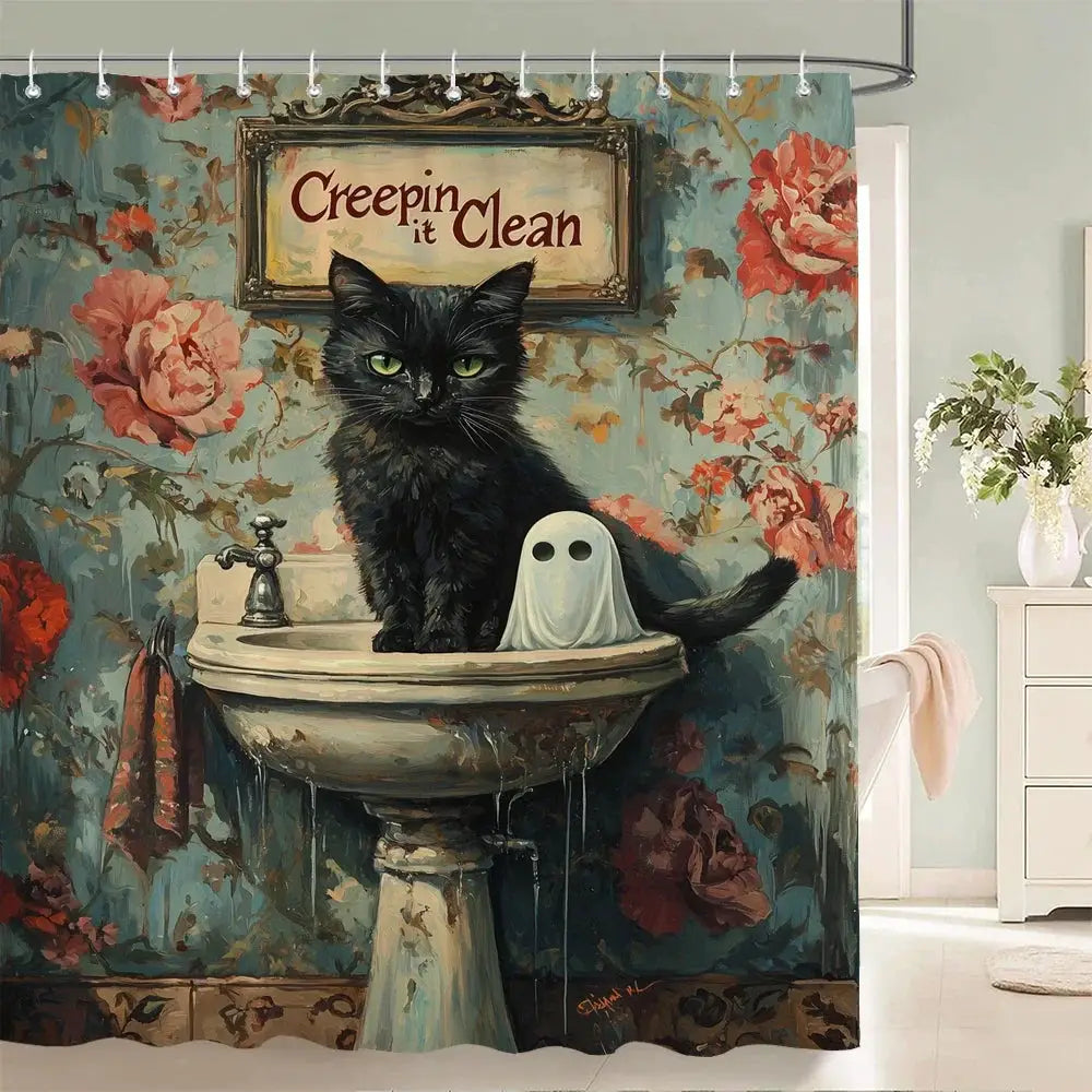 Nordic style Flowers Leaves Animals Shower Curtain Cat and Dog Printed Bathroom Bath Curtain Home Decoration Curtain With Hooks from PriceLows™