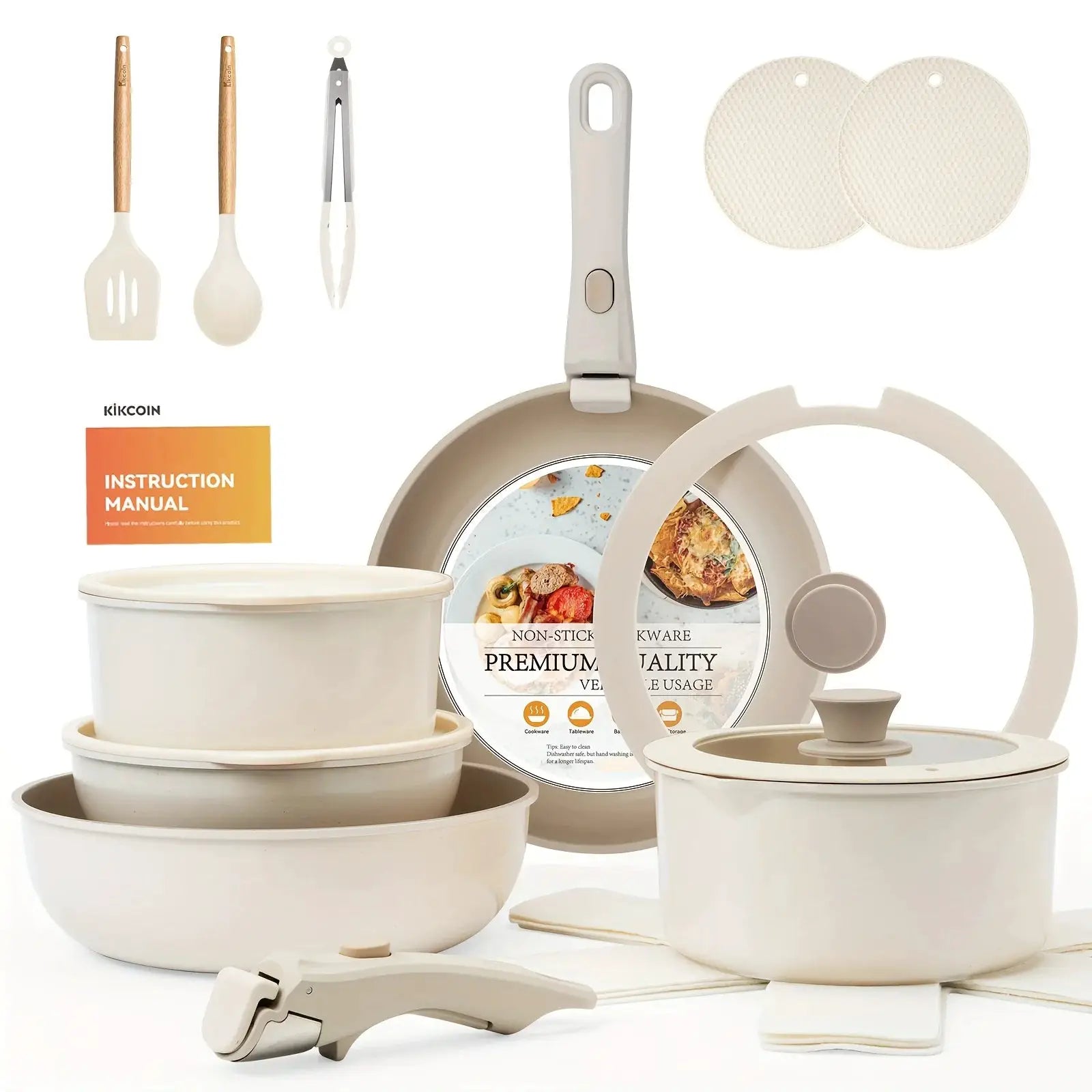 22pcs Pots And Pans Set, Non-stick Ceramic Cookware Set With Removable Handles. Space-saving, For Ovens, Dishwashers, Induction from PriceLows™