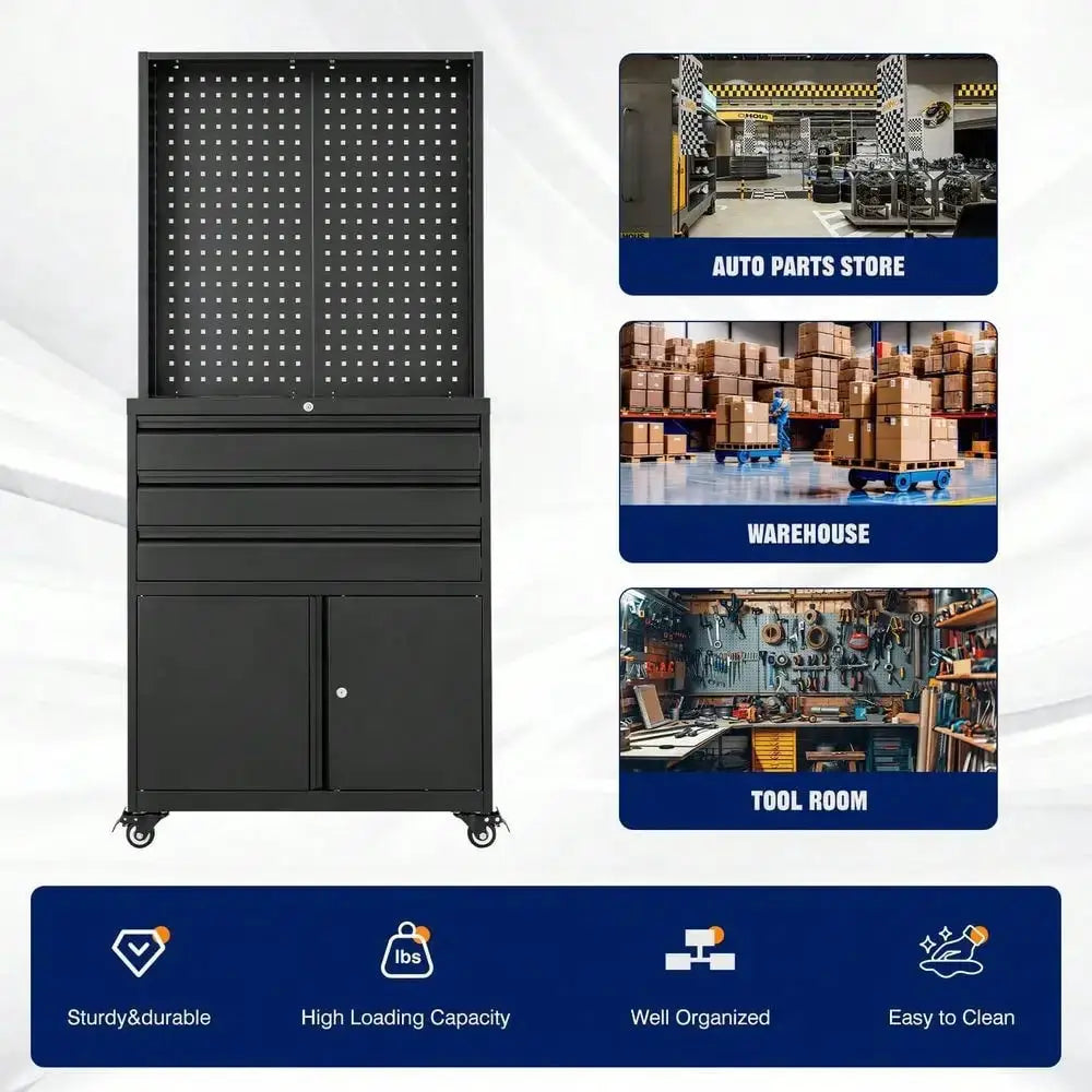 Metal Garage Storage Cabinet With Wheels,3Drawer Rolling Tool Cabinet With 2 Door And Adjustable Shelves, 71 Steel Tool Cabinet from PriceLows™