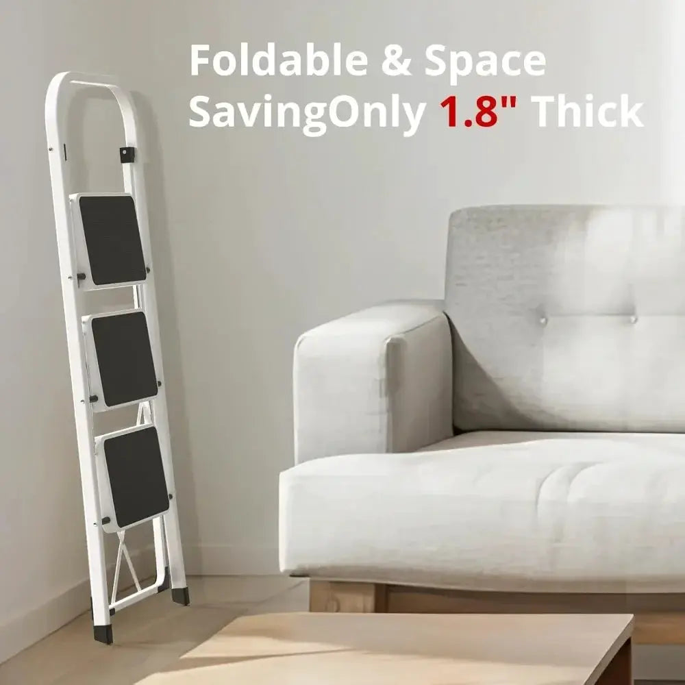 Folding Step Stool with Anti-Slip Pedal 330 lbs Capacity for Kitchen Home White Alloy Steel from PriceLows™