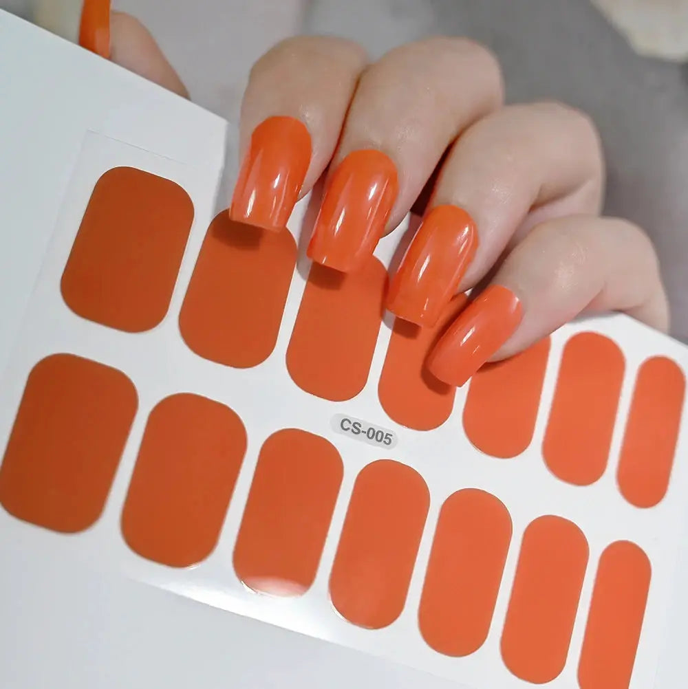 1Pcs Semi-Cured UV Gel Nail Sticker Pure Color Full Cover Waterproof Long-lasting Nail Strips 16Tips DIY Nail Polish Stickers *& from PriceLows™