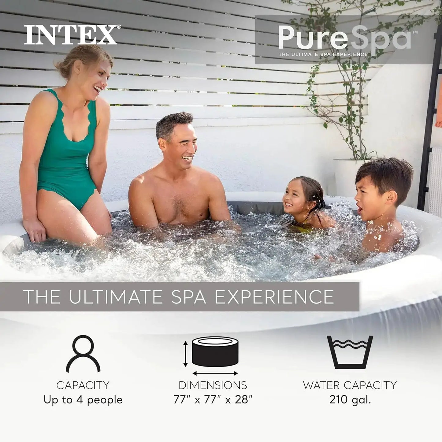 Portable Inflatable Hot Tub | Bubble Jet Spa | 4-Person Round | Greywood