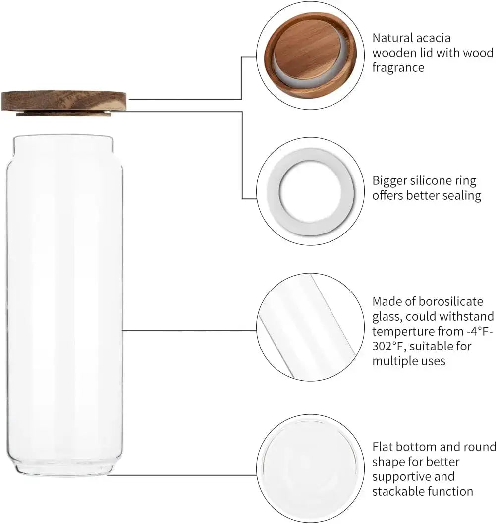Glass Storage Jars with Wood Lid [Set of 3], 34OZ Airtight Food Containers Stackable for Coffee Beans/ Nuts/ Pasta/Cookie from PriceLows™