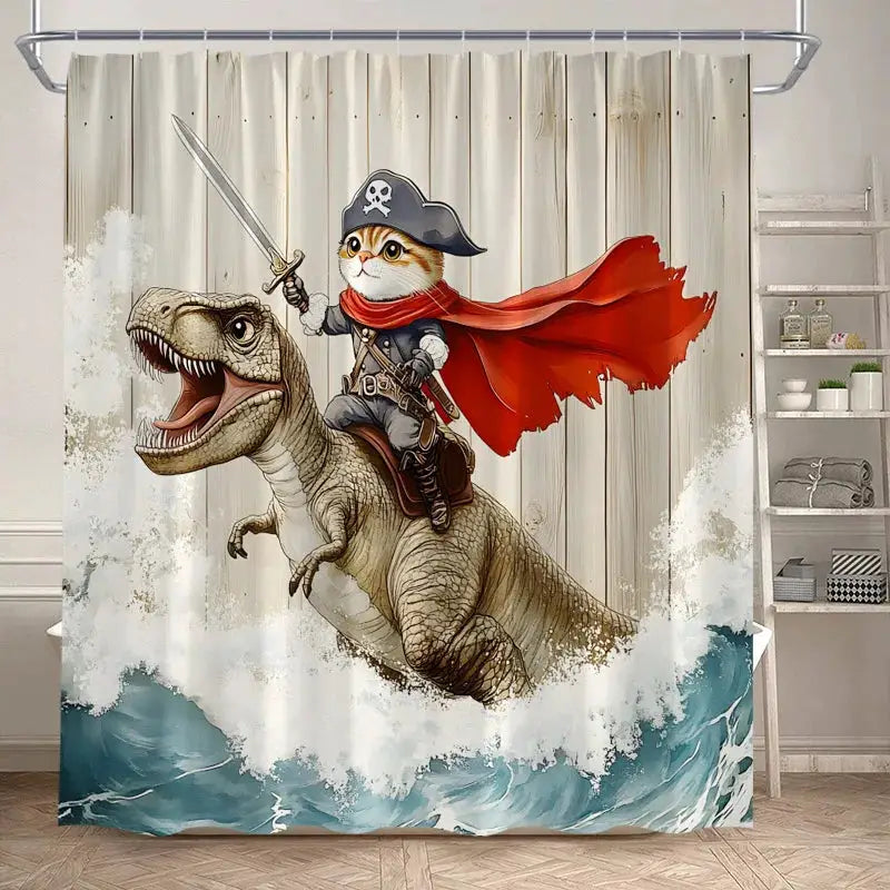 Funny Bathing Dinosaur Shower Curtains Black Cat Animal Silhouette Kids Bath Curtain Modern Polyester Bathroom Decor with Hooks from PriceLows™