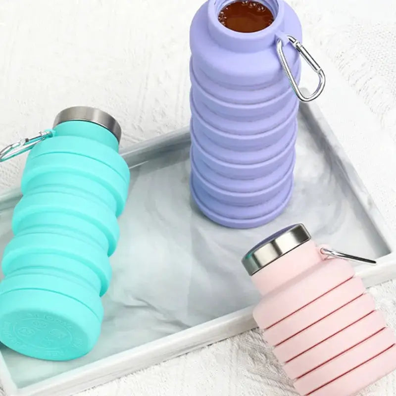 Personalized Round Foldable Water Bottle Custom Text Retractable Silicone Bottle Leakproof Lightweight for Travel Outdoor Sports from PriceLows™