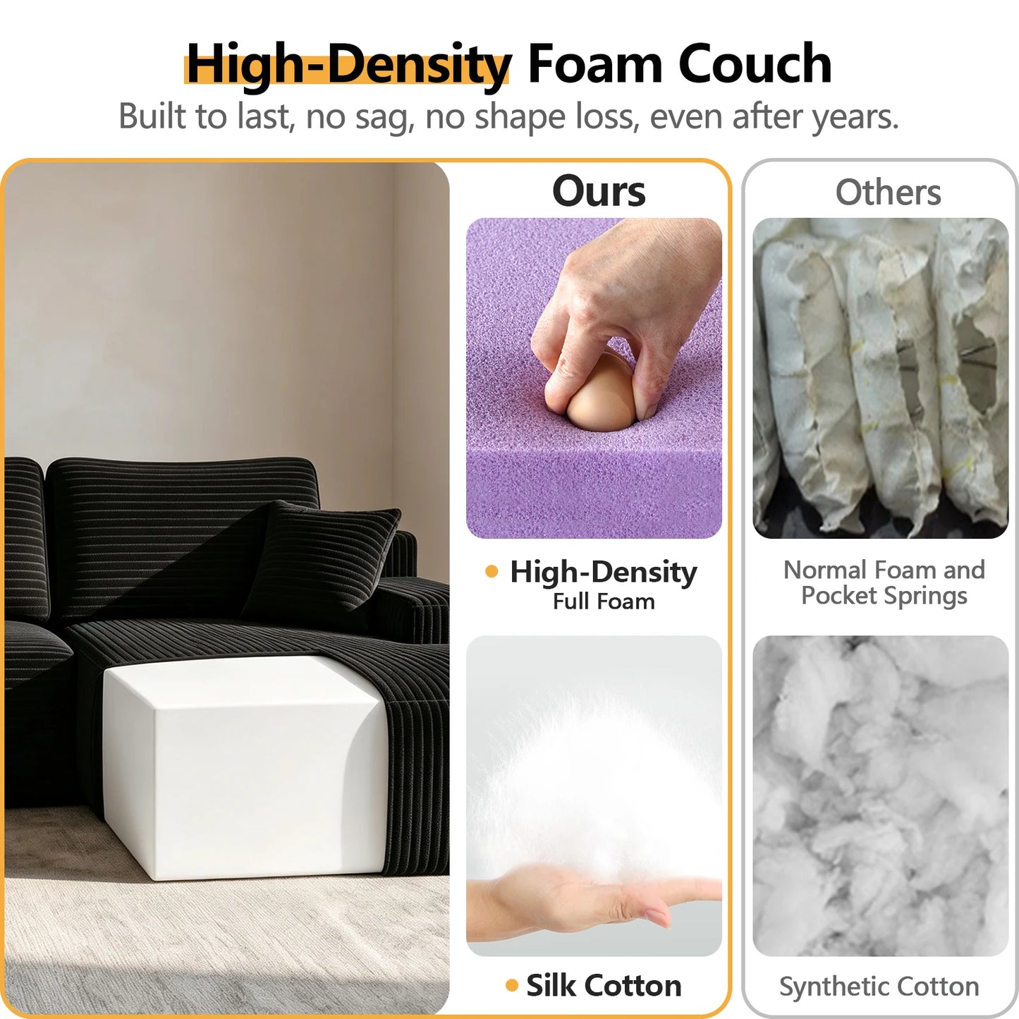Sectional Sofa | L-Shaped With Chaise | No Assembly Required | 2000-2400mm Width