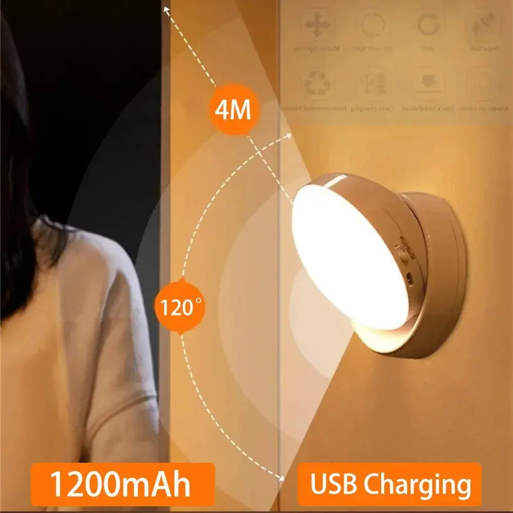 Night Light USB Motion Sensor Charging Round Energy-saving Led Lamp Bedroom Light Corridor Home Bathroom wall lights night light from PriceLows™