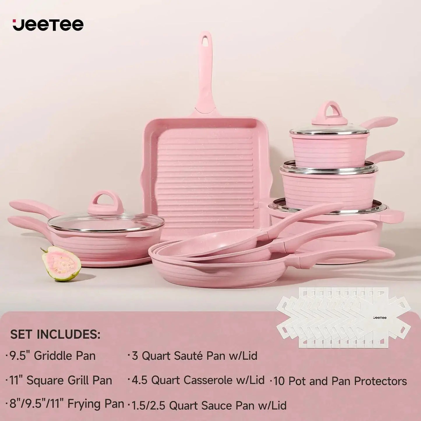 23pc Nonstick Pink Pots and Pans Set, PFAS-Free Healthy Kitchen Cookware, Induction Safe Frying Pans Saucepans Griddle Crepe Pan from PriceLows™