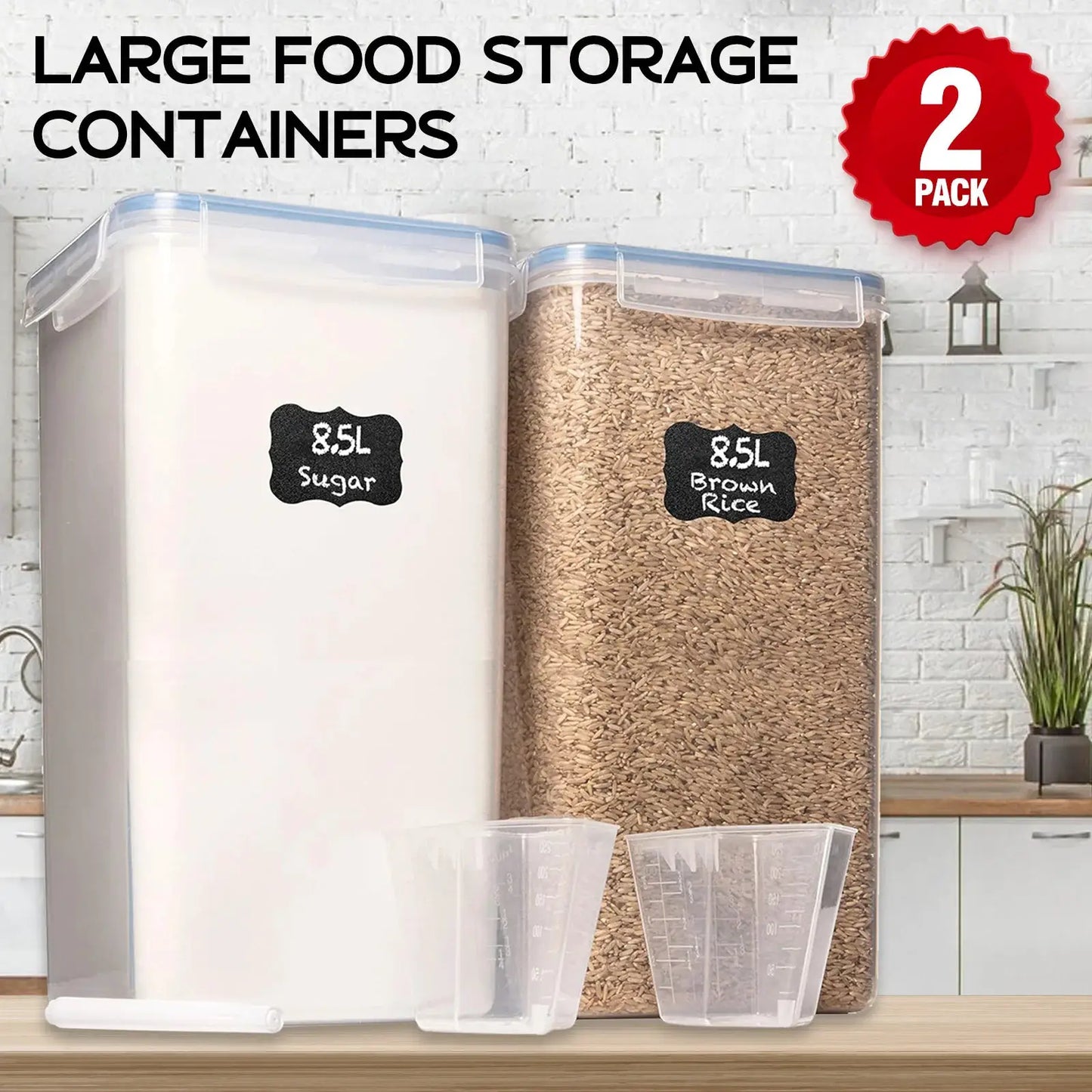 2Pcs Large Airtight Food Storage Containers Pantry 8.7L For Cereal Flour Sugar Pantry Organization from PriceLows™