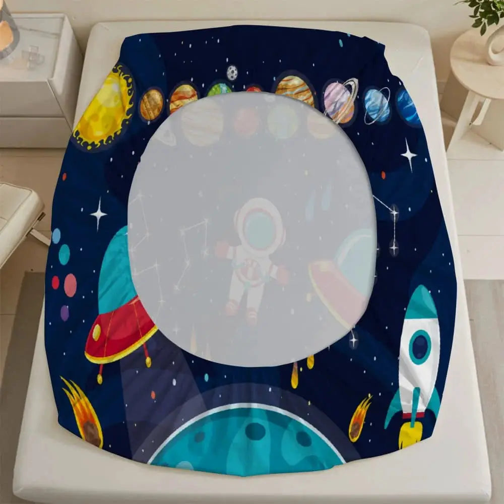 1pc Cartoon Space Astronaut Print Fitted Sheet Deep Pocket Elastic Mattress Cover Single Double Queen King Bedroom Decor from PriceLows™