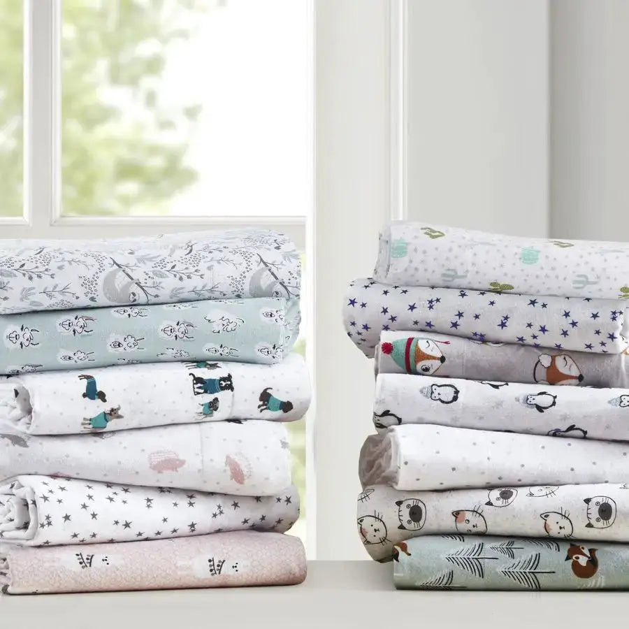Cozy Soft 100 Cotton Flannel Print Animals Stars Cute Warm, Ultra Soft Cold Weather Sheet Set Bedding, Twin, Teal Dogs 3 Piece from PriceLows™