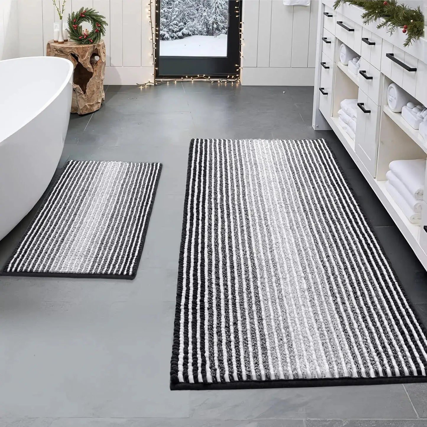 Bathroom Rugs and Mats Sets, 2 Piece Thick Absorbent Chenille Bath Mat Rug Set Non Slip, Soft Shaggy Bath Room Floor Ma from PriceLows™