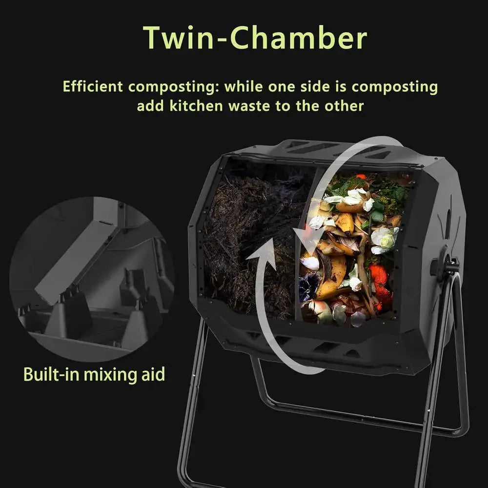 43 Gallon Outdoor Tumbler Composter with Green Door for Garden Composting from PriceLows™