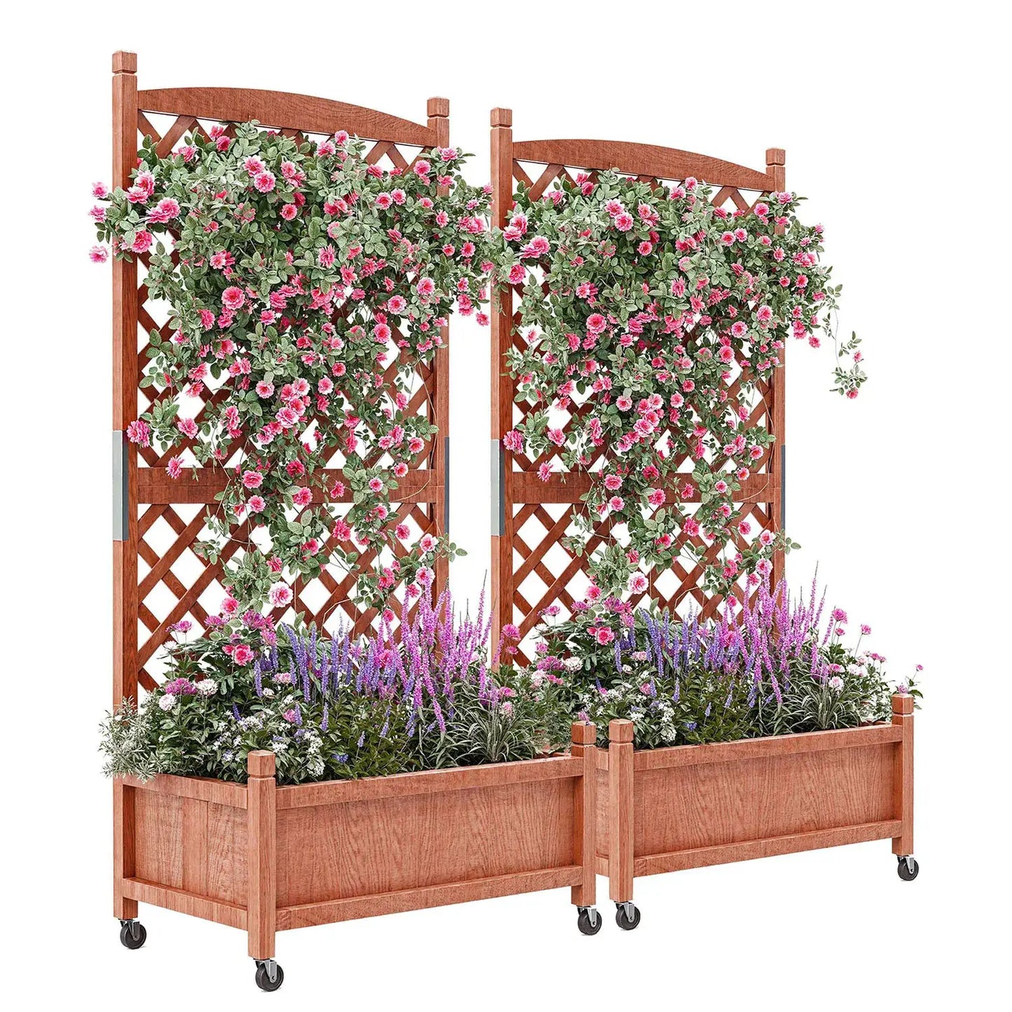 61.5" Wood Planter Box Raised Garden Bed With Trellis/Wheels For Plant & Flower, Standing Vertical Horticulture Trellis Planter from PriceLows™