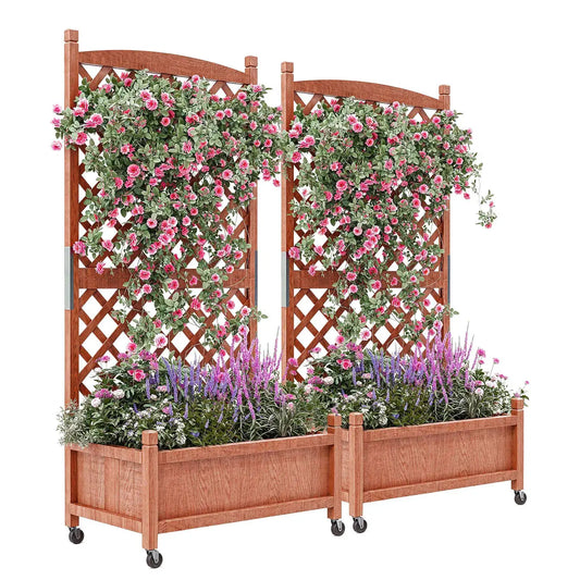 61.5" Wood Planter Box Raised Garden Bed With Trellis/Wheels For Plant & Flower, Standing Vertical Horticulture Trellis Planter from PriceLows™