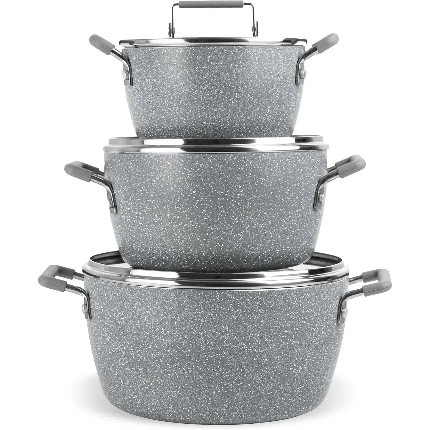 Nonstick Pots and Pans Set, 6 Piece Stackable Cookware with Lids, Stay Cool Handles Dishwasher Safe from PriceLows™