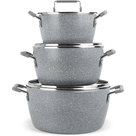 Nonstick Pots and Pans Set, 6 Piece Stackable Cookware with Lids, Stay Cool Handles Dishwasher Safe from PriceLows™